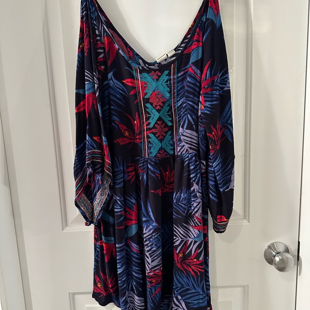 Roxy Blue and Red Long Sleeve Sundress